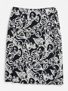 Printed Black and White Midi Skirt